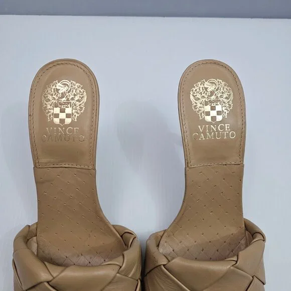 Vince Camuto Brelanie Braided Sandal Womens 8 Tan Woven Leather Mule Heels NEW - Picture 7 of 14